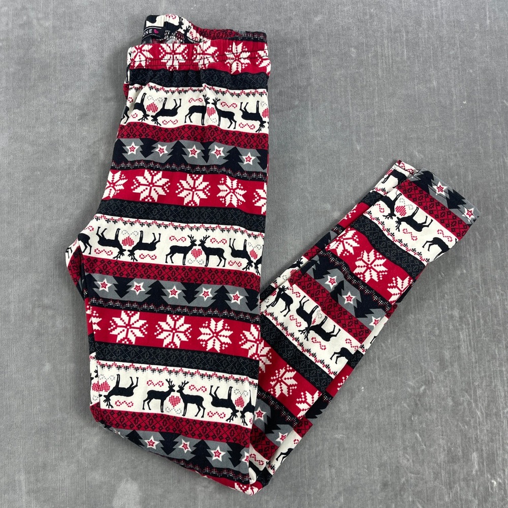 Just One Women S/M Red Fair Isle Reindeer Holiday Festive Leggings